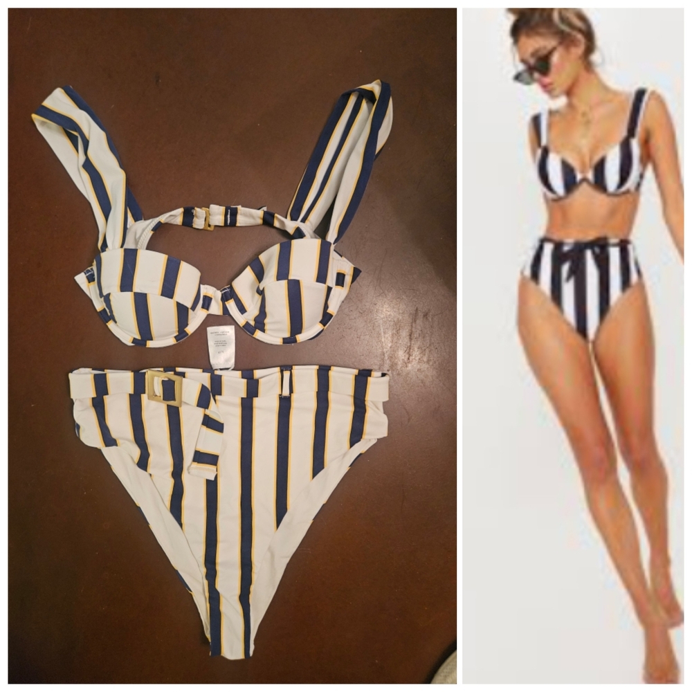 Weworewhat preppy white stripes Monday High Waist Monroe Bikini S